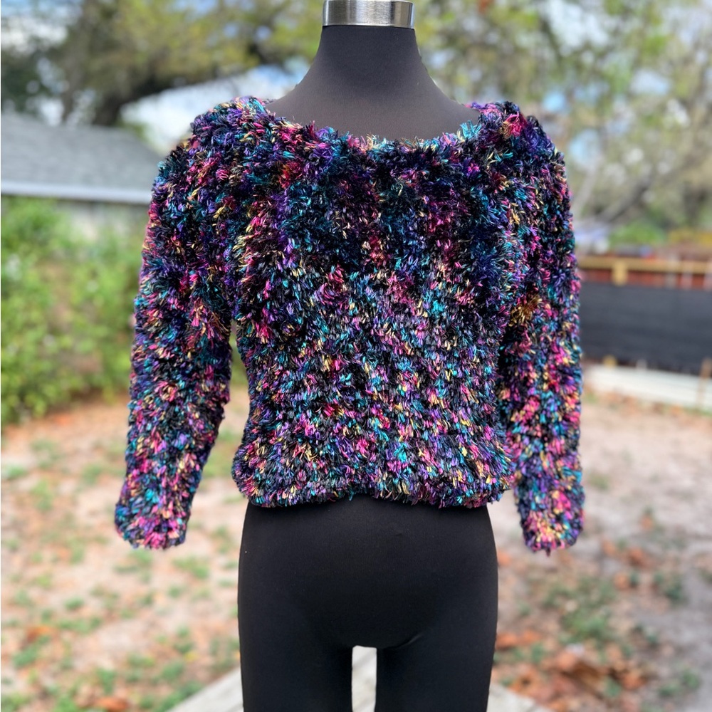 Vintage 90s MY Multi Color Fuzzy Cropped Pullover Sweater